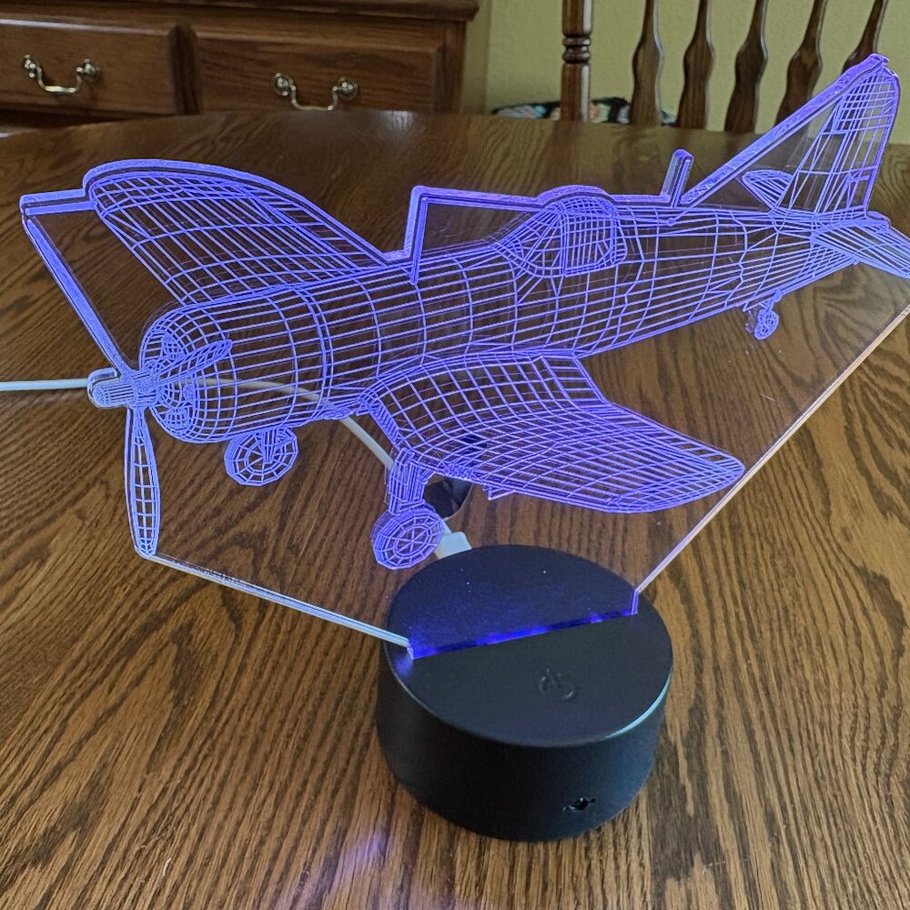 Set of Two 3-D Optical Illusion Aviation Lamps by Carve Craftworks with 5 Planes